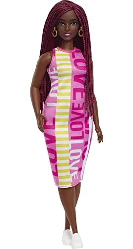 Barbie Fashionistas - Plastic Female Curvy Crimson Braids Sleeveless Love Dress Ages 3+