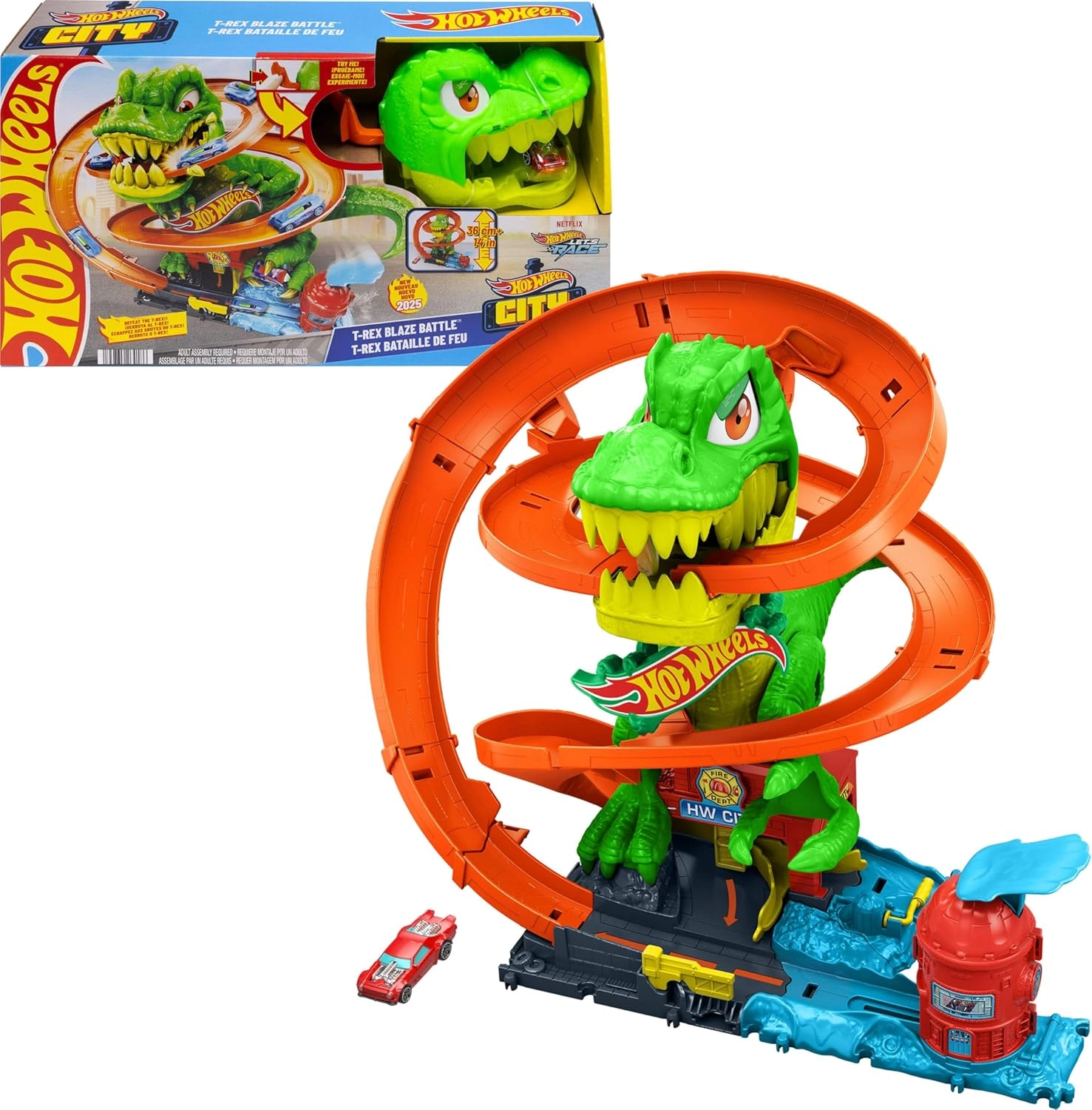 COLOR LAND CHILDRENS TOYS CENTER LLC T-Rex Blaze Battle Playset + Die-Cast Firetruck 1:64