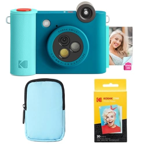 Smile+ - 2-in-1 Digital Instant Print Camera + Case + Zink 20pk 2x3 Sticky Back Photo Paper + Album + Sticker Sets + Sticker Frames + Markers