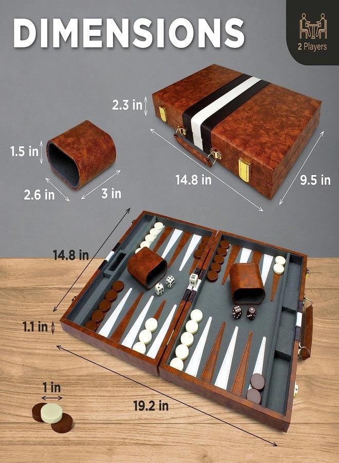 Magnetic Travel Backgammon Set - PU Leather 14" 32 Magnetic Pieces