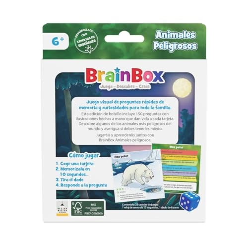 BrainBox Pocket Dangerous Animals - Card Game (Spanish)