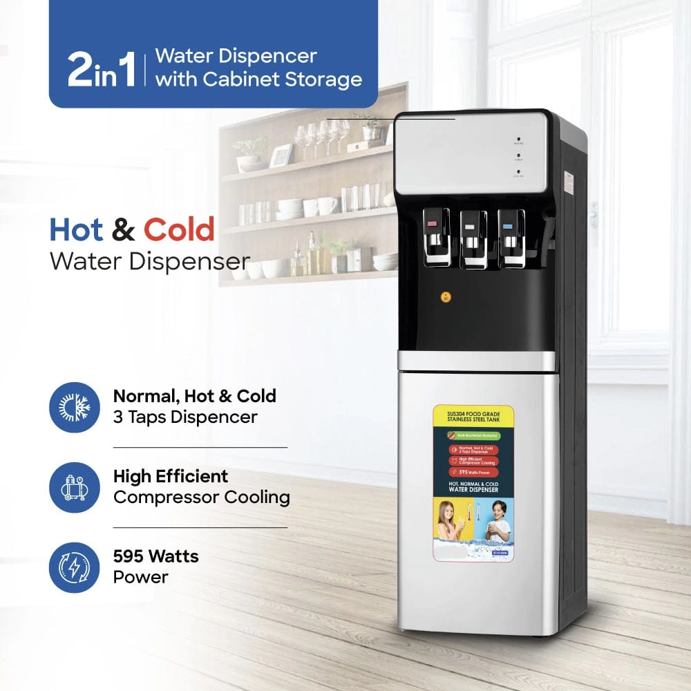 Top Loading Water Dispenser with Storage Cabinet - 3L cold 1L hot