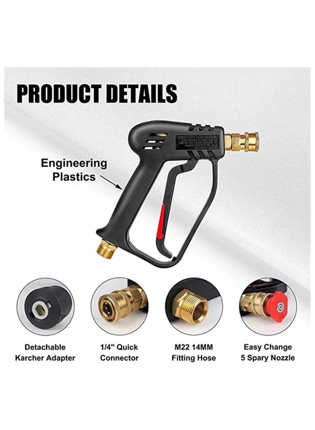 High Pressure Washer Gun + High-Pressure Hose Quick Connect Connector + Quick-Connect Nozzles