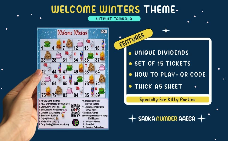 Tambola Tickets - Welcome Winters Theme English Set of 15 Tickets