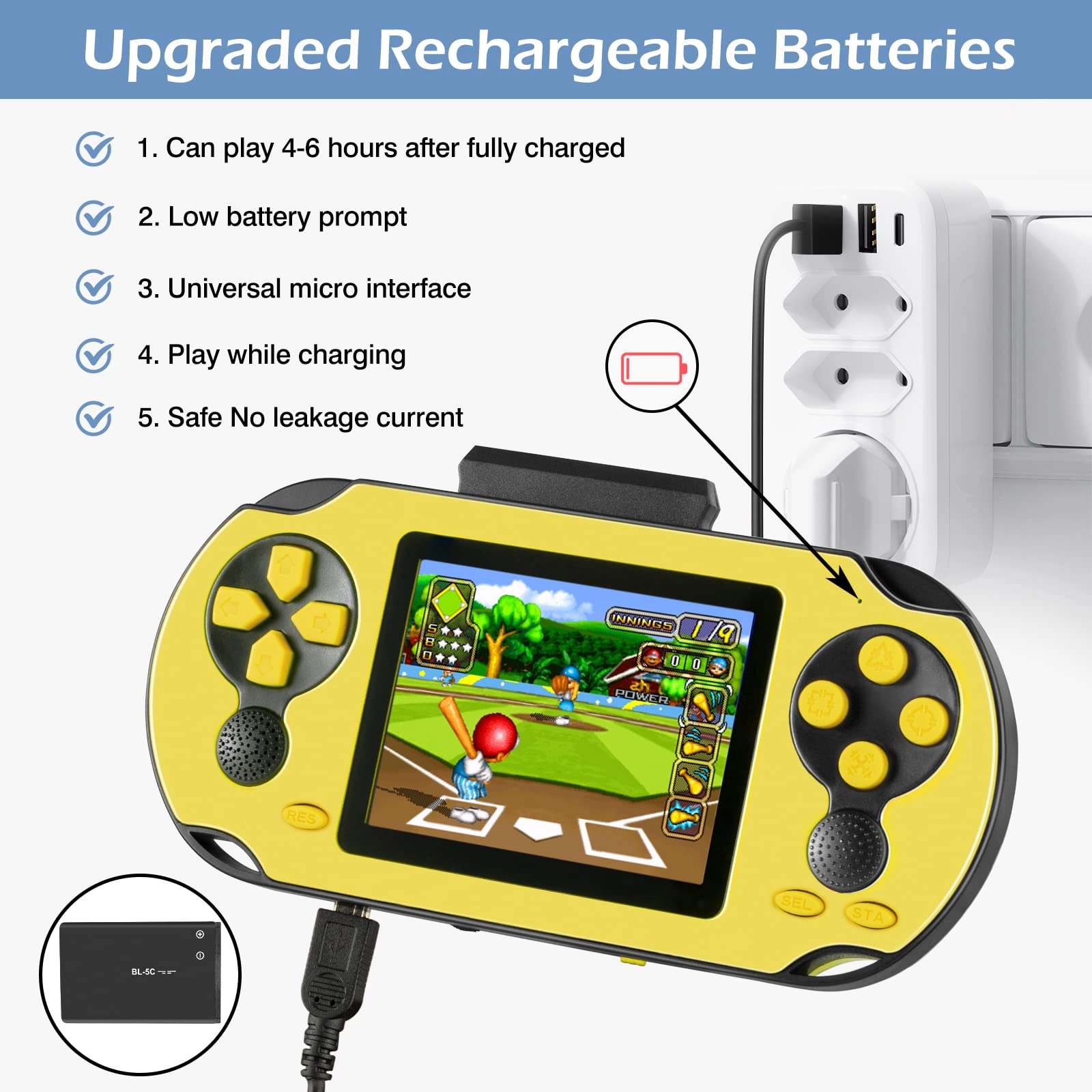 16 Bit Handheld Game - 3.0'' Large Screen 230 Games USB Rechargeable Battery