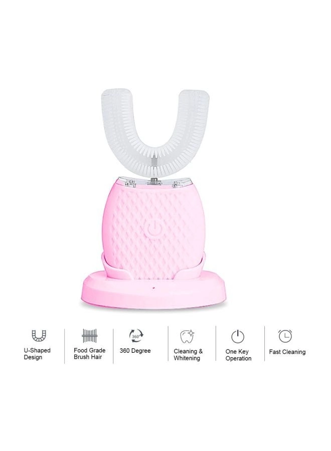 U-Shaped Ultrasonic Electric Toothbrush - Pink/White 360 degree cleaning