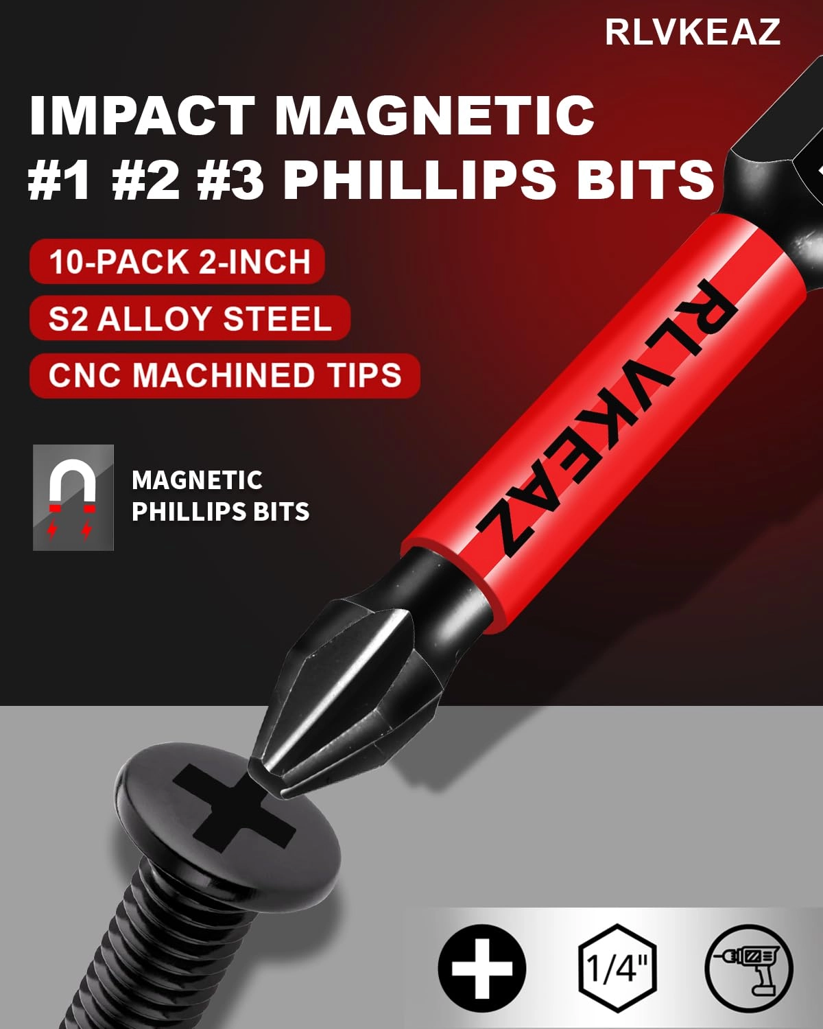 Phillips Bits - 10-Pack PH1/PH2/PH3 2 Inch