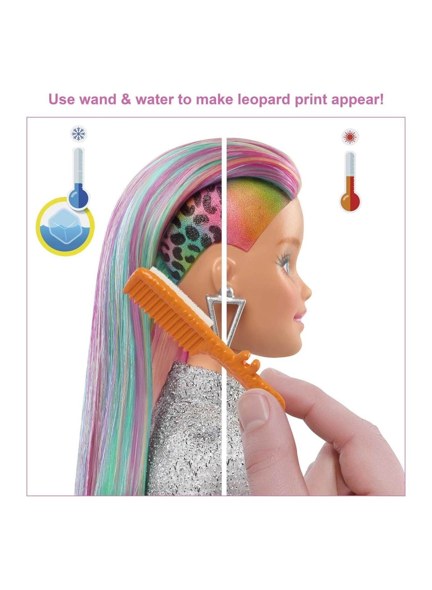 Leopard Rainbow Hair Doll - Color-change Hair 16 Accessories Ages 3+