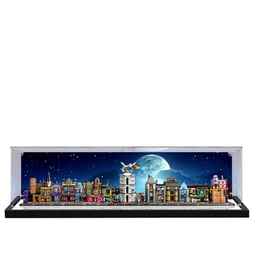 Acrylic Display Case for Lego 76444 Diagon Alley - 90 x 15 x 20 cm Black Base
