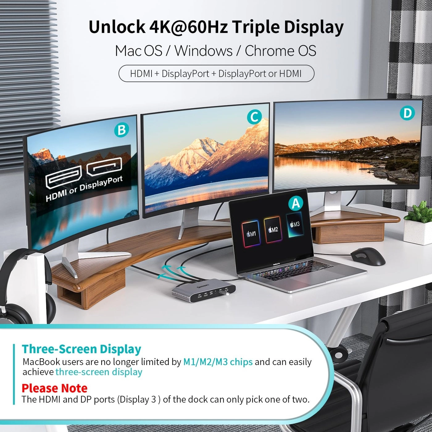 Displaylink Triple Display Docking Station - USB-C Data MacBook M1/M2/M3/M4/Windows