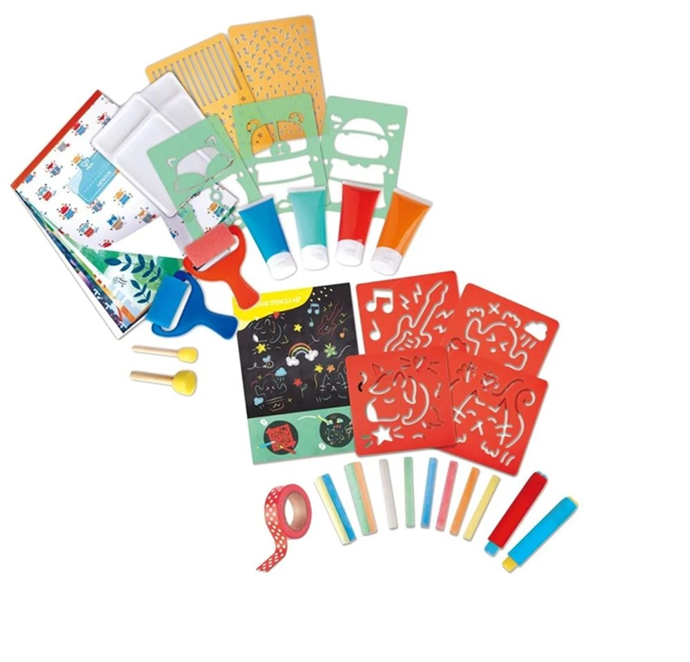 Sponge Painting Fun - stencils paint rollers + Chalks and Stencils Art - chalk stencils