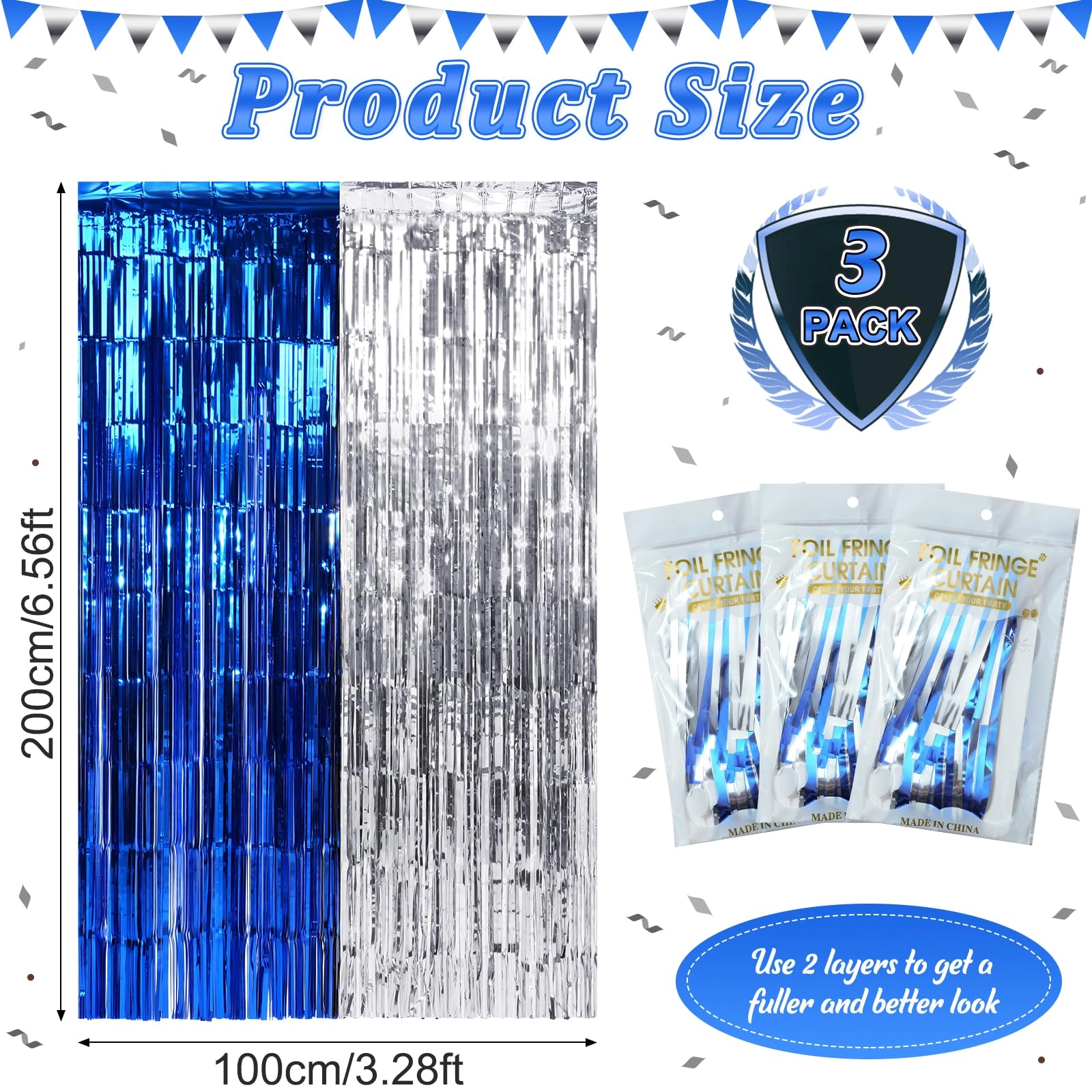 Foil Fringe Curtain - 3 Birthday Graduation Prom Wedding Pack