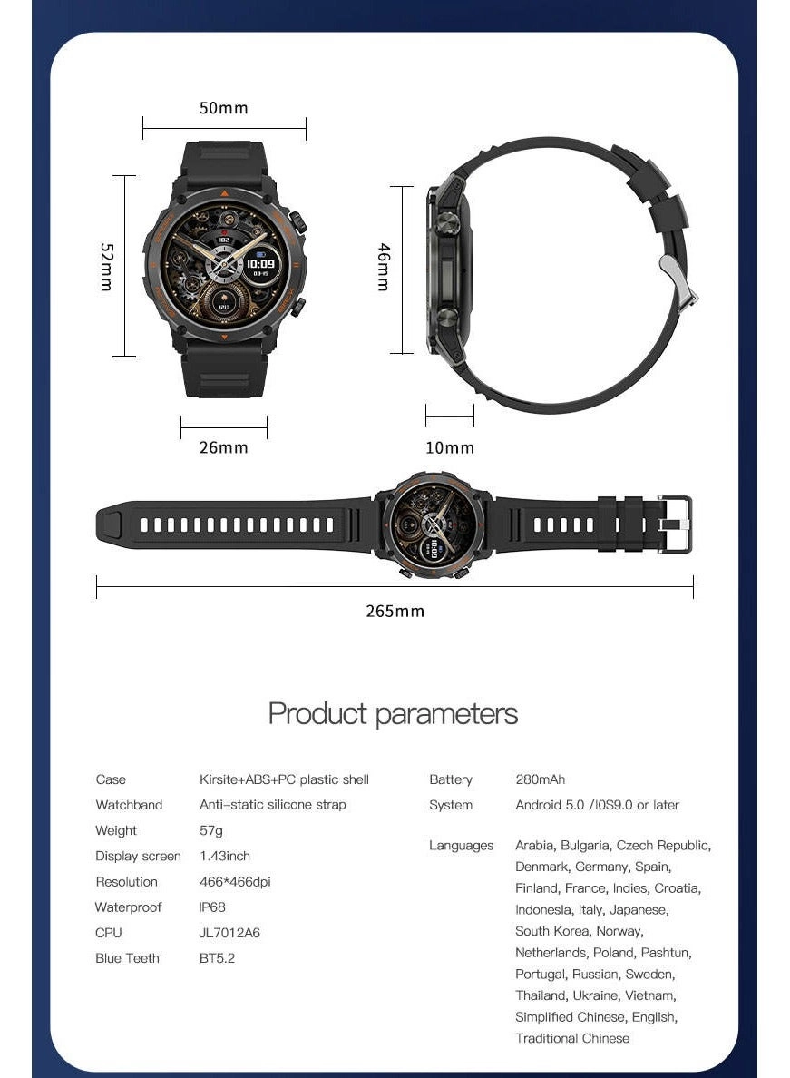 1.43'' AMOLED Smartwatch - Smart Calling Heart Rate Monitor