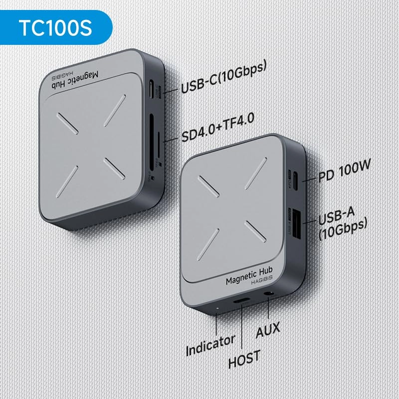 Magnetic USB C Hub - Type-C Compatible with iPhone 16, 16 Pro/Pro Max, 15, 15 Pro, 15 Pro Max, iPad Pro, MacBook Pro, MacBook Air, Android, laptop and tablet