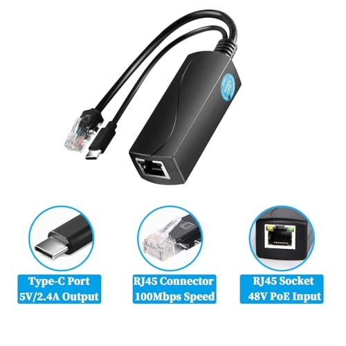 REVODATA Gigabit Type C PoE Splitter - 5V/2.4A 10/100/1000Mbps IEEE 802.3 af 1 RJ45