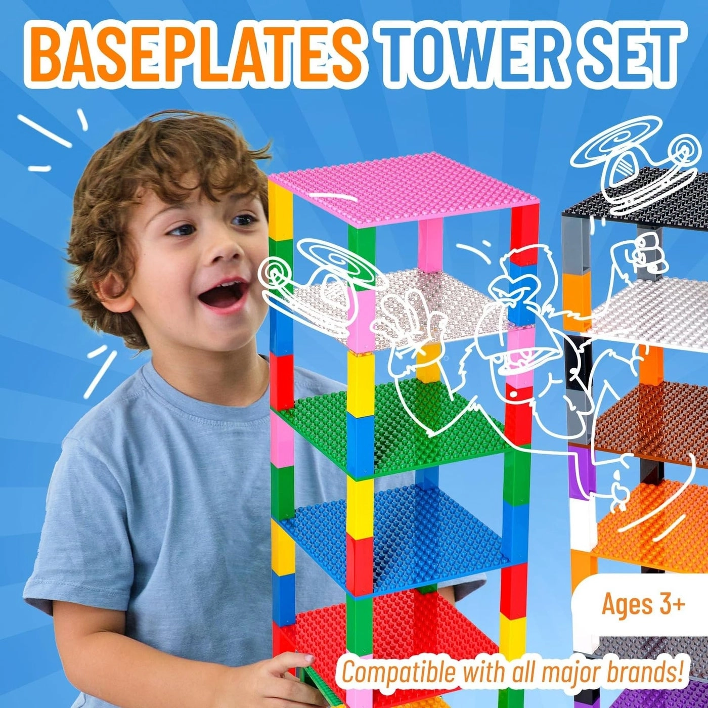 Stackable Baseplates - 6 x 6 in 12pcs + Stackers - 80pcs