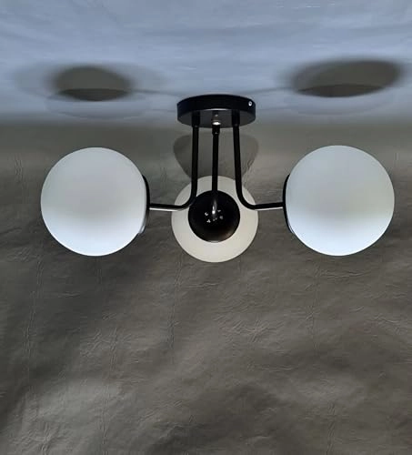 Modern Metal Ceiling Light Hanging Lamp - 3 Light Glass White Globes Golden