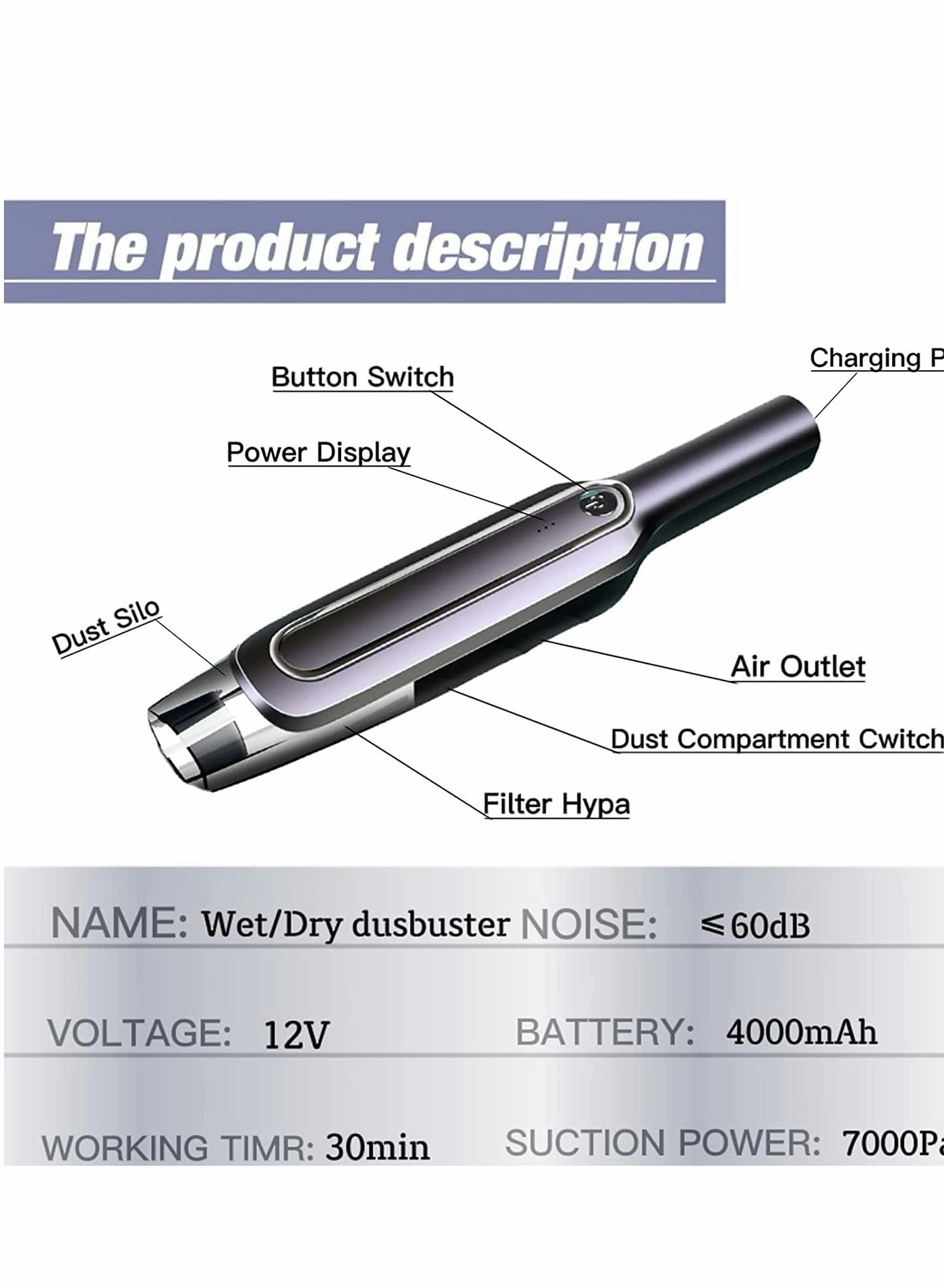 Handheld Car Vacuum Cleaner - 4000mAh