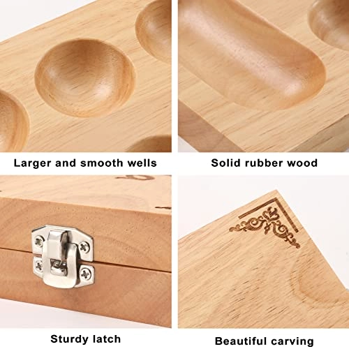 Mancala - Folding Rubber Wood Board 58 glass stones