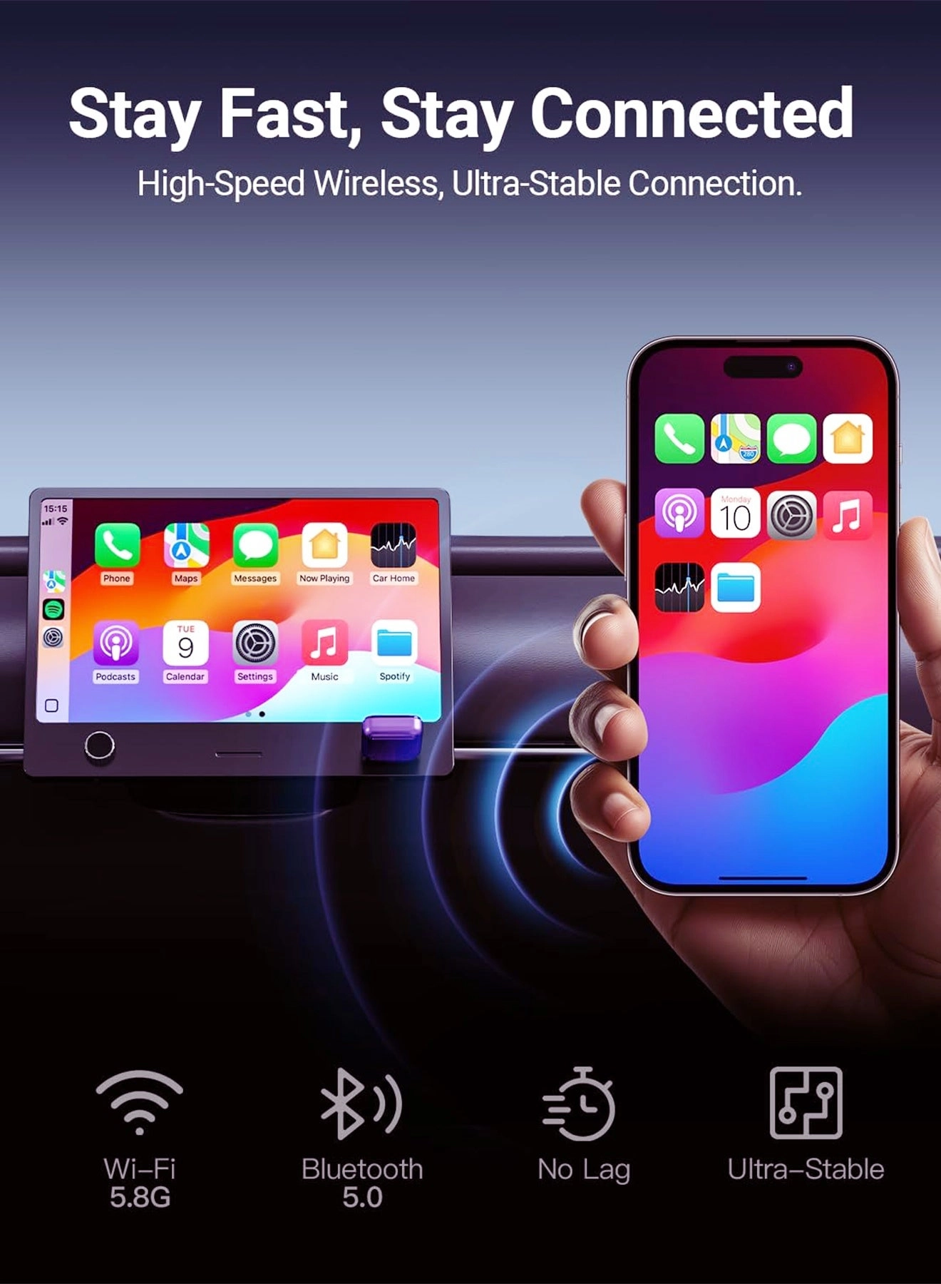 Mini 2-in-1 Wireless CarPlay & Android Auto Adapter - Zero Latency Fast Auto-Connect