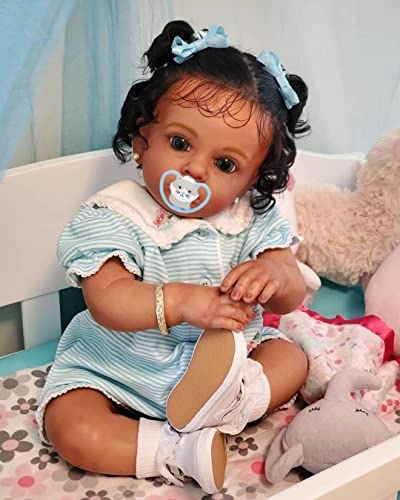 Reborn Baby Doll - 24 inch Silicone vinyl black hair Ages 3+
