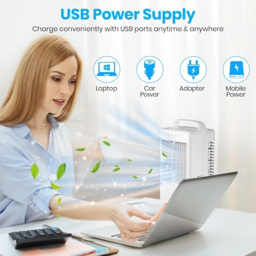 Portable Mobile Air Conditioner - 6 Speeds 7 Color Lights 2200mAh