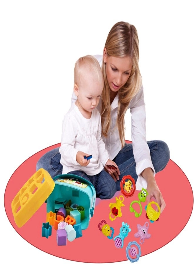 Blocks Bucket - 16 pcs + Rattle Toy - 8 pcs