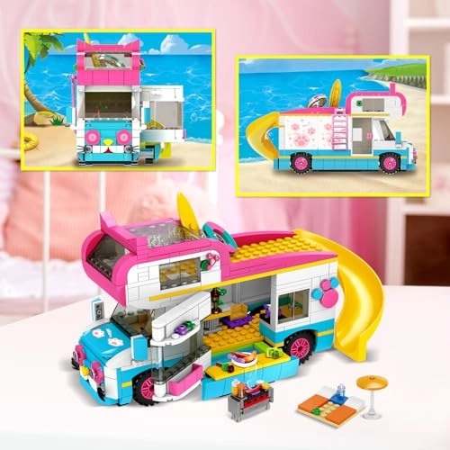 3-in-1 Girls Camper Van Building Set - Summer Beach Camping 494pcs