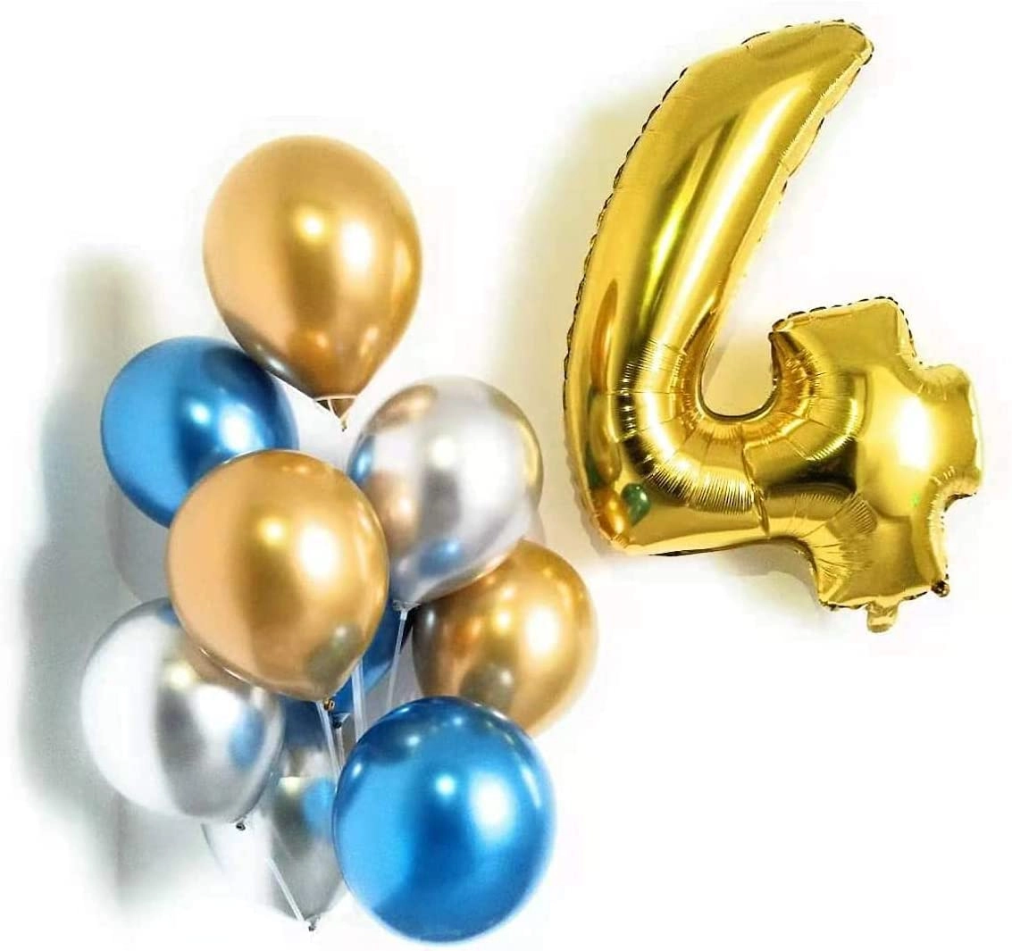 Party Time Trading LLC Number 4 Gold Foil Balloon - 9 piece(s) 4th Birthday