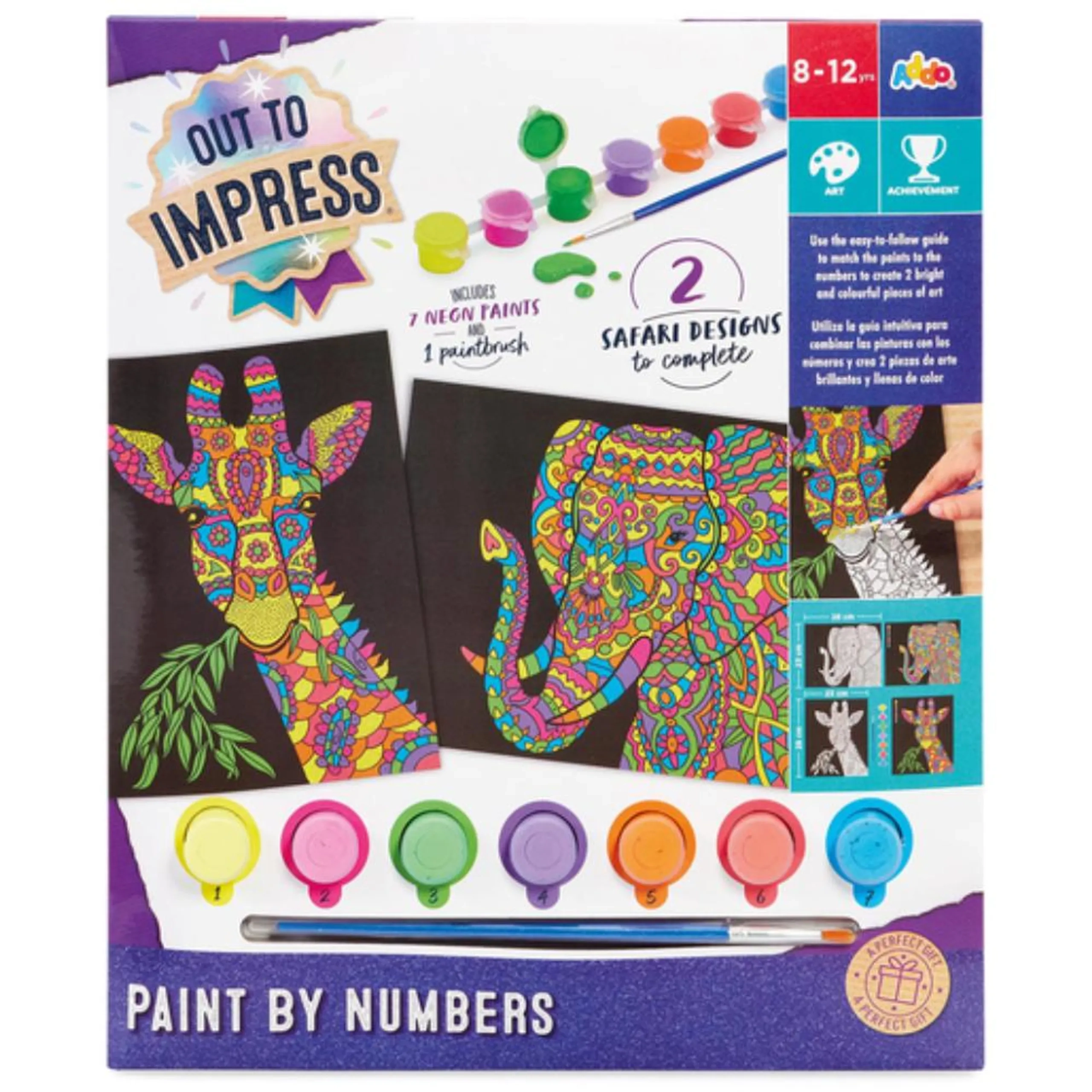 ADDO Out To Impress Paint By Numbers Kit - 7 x neon paints 1 x paintbrush