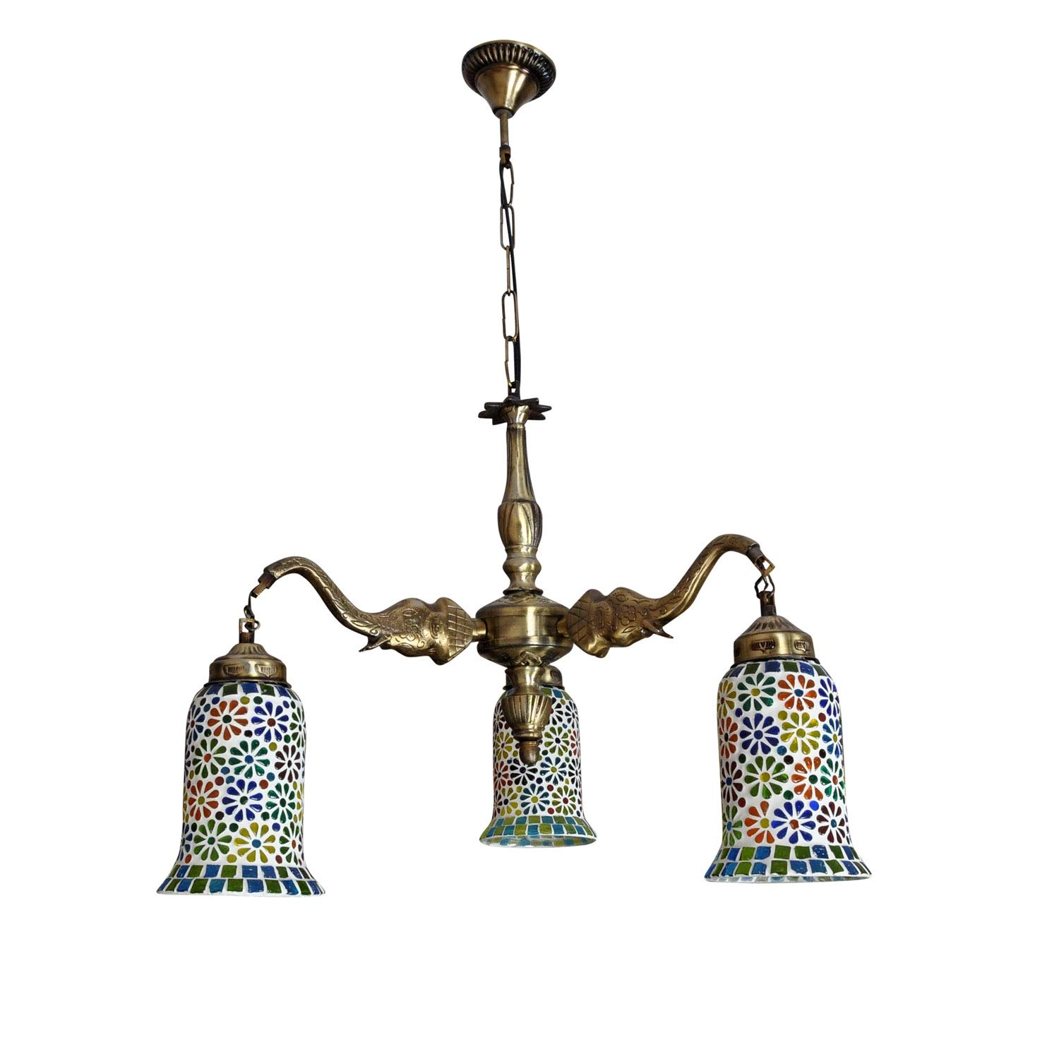 Lalhaveli Multicolor Mosaic Glass Lighting Ceiling 3-Light Chandeliers - 31 x 20 Inch