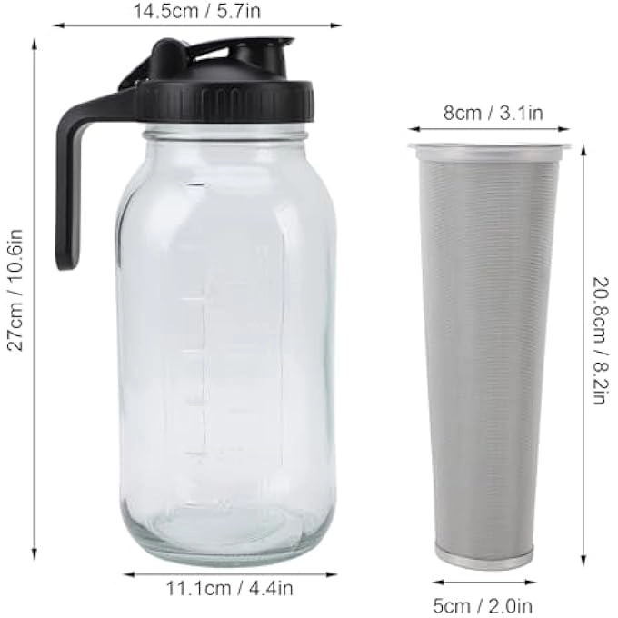 Cold Brew Coffee Maker - Heavy Duty Glass Body Stainless Steel Filter