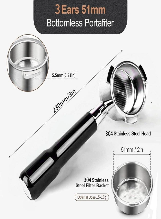 Bottomless Portafilter - 51mm 3-Ear Stainless Steel