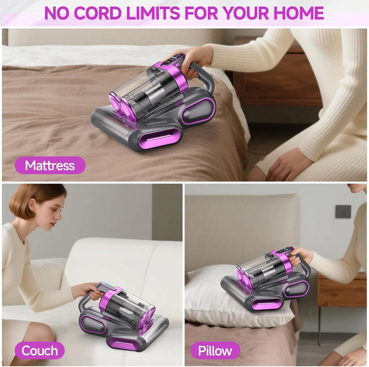 Handheld Mattress Vacuum - Cordless UV 10,000Pa