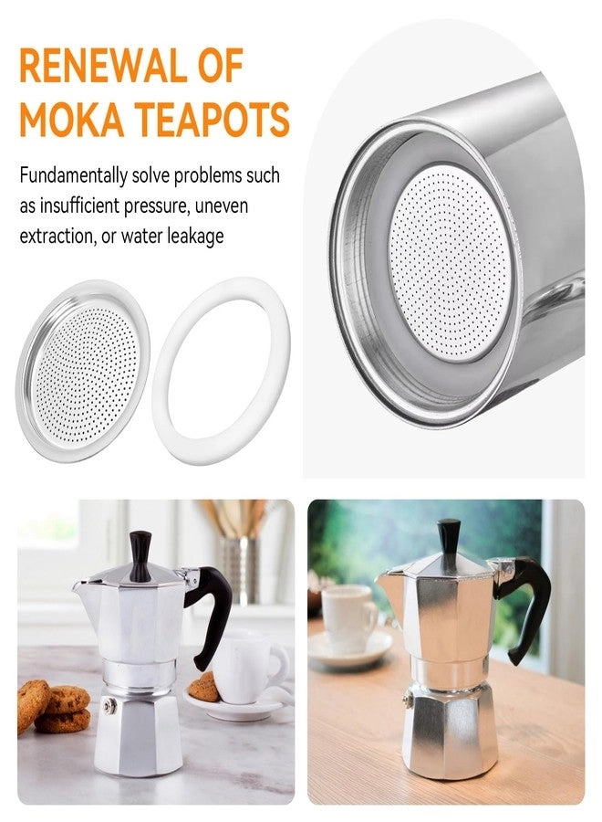 Moka Pot Replacement Gasket and Filter - 6PCS Gasket 2PCS Filter 3/4 Cup