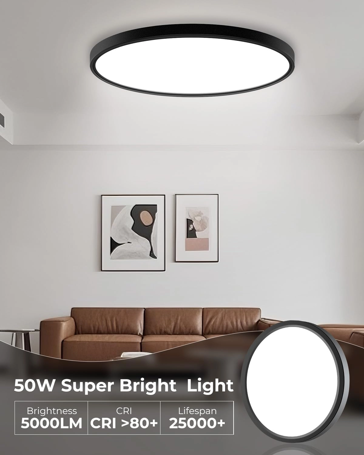 Flush Mount Ceiling Light Fixture - 3000/4000/6500K Dimmable