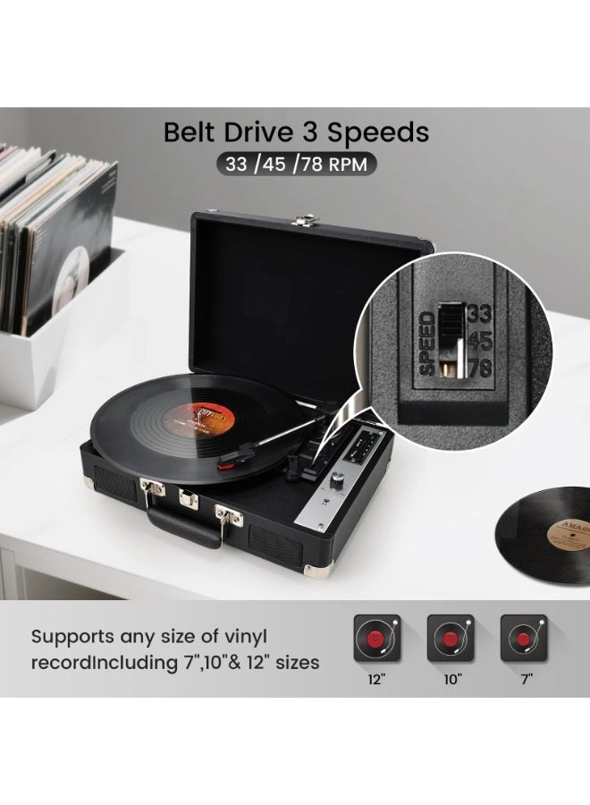Vinyl Record Player - Portable Suitcase Bluetooth 3-Speed