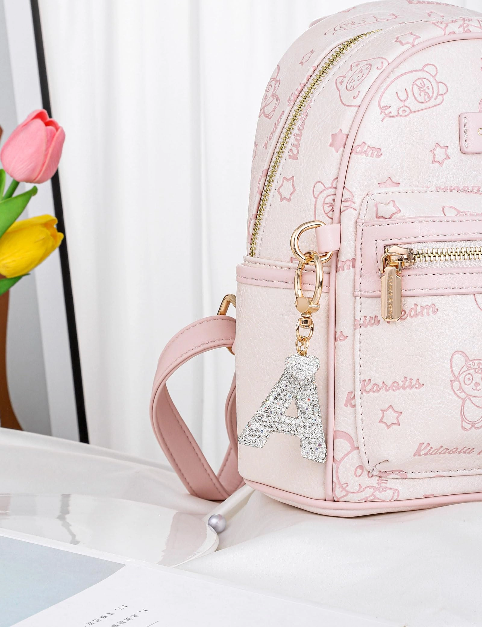 Initial Keychain - L Purple Rhinestone