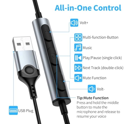 USB Computer Headphones - Wired Headset