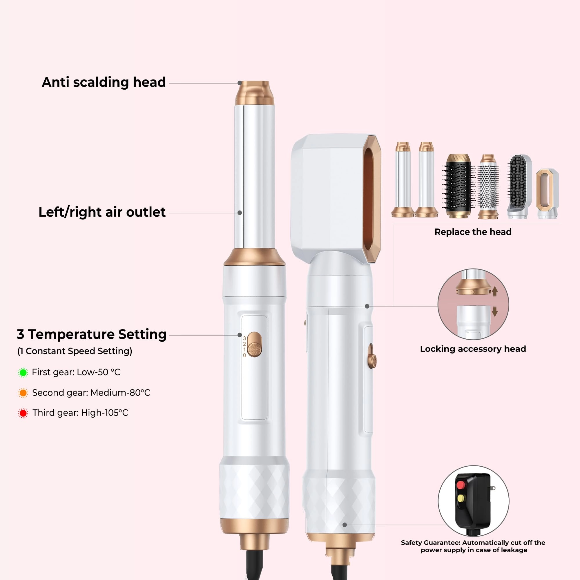 Air Styler - 6 in 1 Negative Ionic 3 Heat Settings