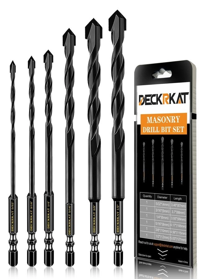 DECKRKAT Masonry Drill Bit Set - Carbide Tipped 6-Piece 5/32",3/16",1/4",5/16",3/8",1/2"