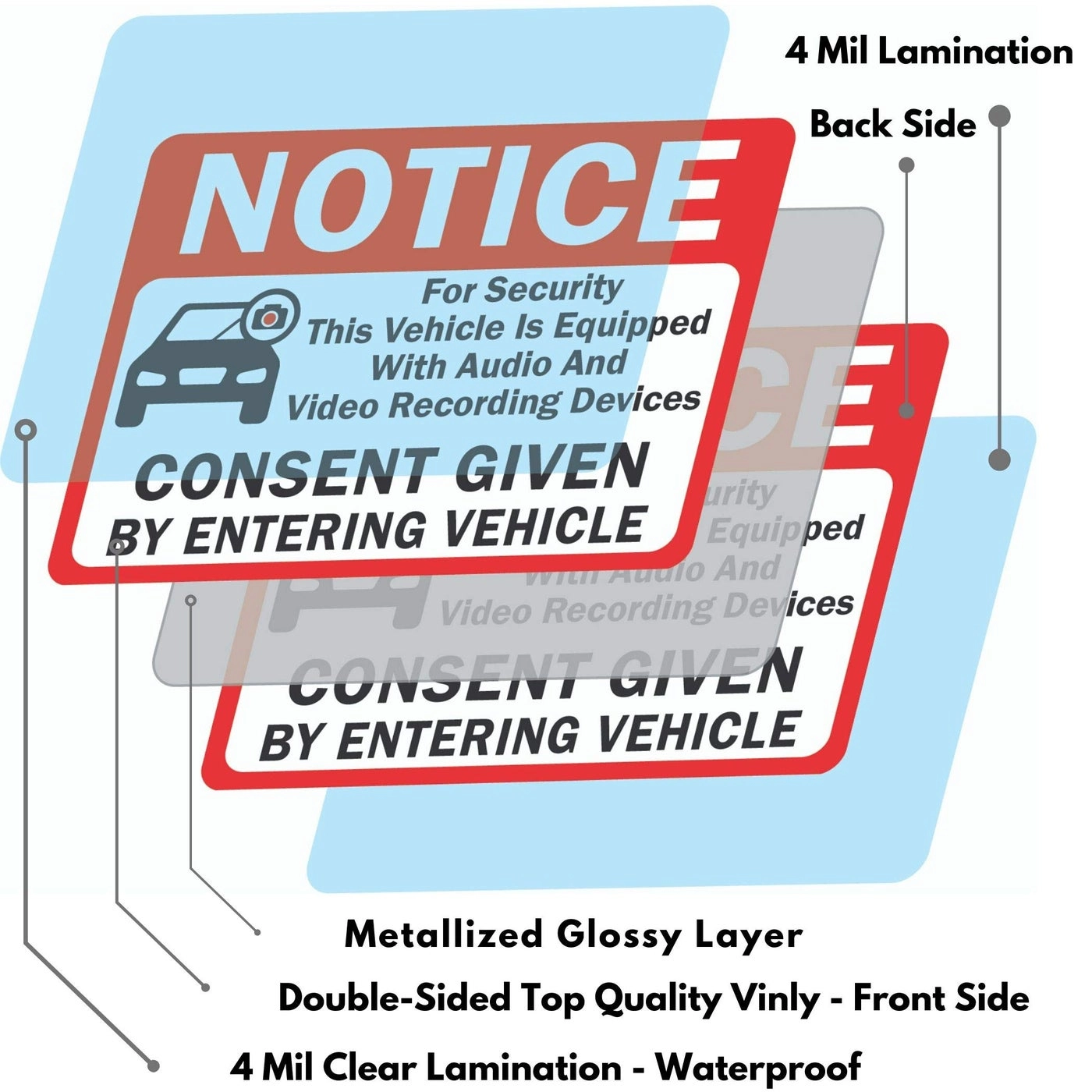Notice Vehicle is Equipped With Audio And Video Recording Devices Consent By Entering Car Sticker