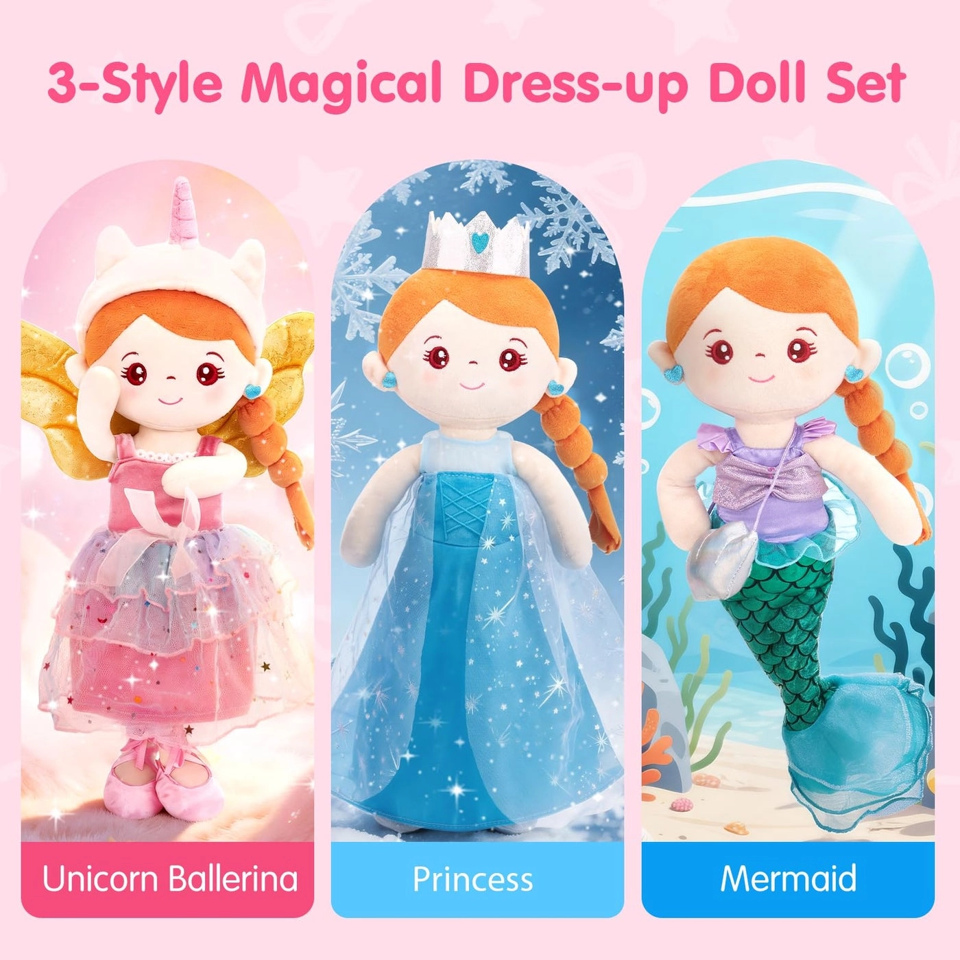 Dress Up Doll Set - 3in1 14 inch 3 Outfits