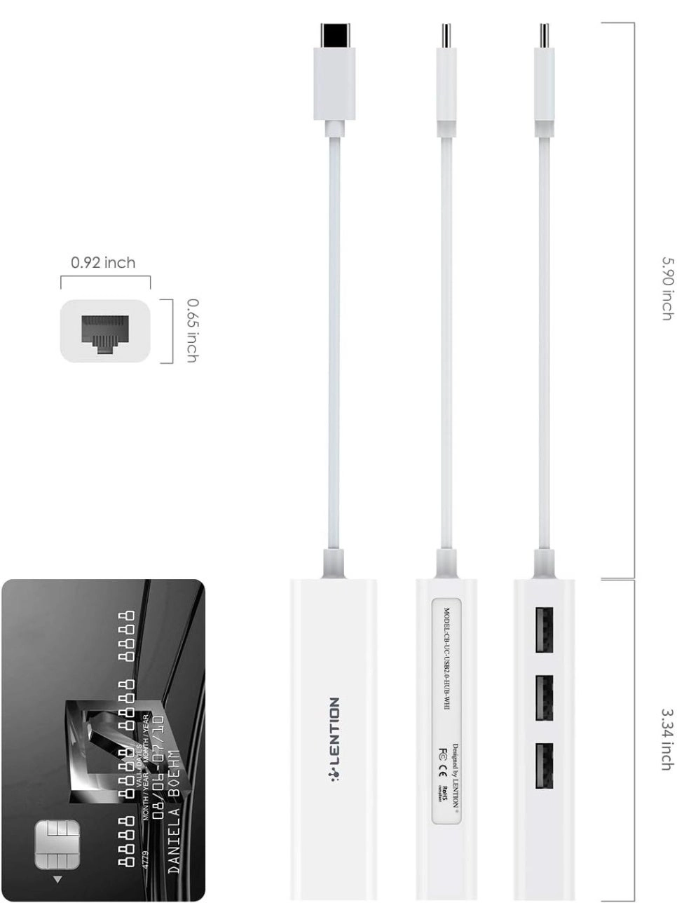 USB C to 3 USB 2.0 Ports Hub - Gigabit Ethernet 4K HDMI