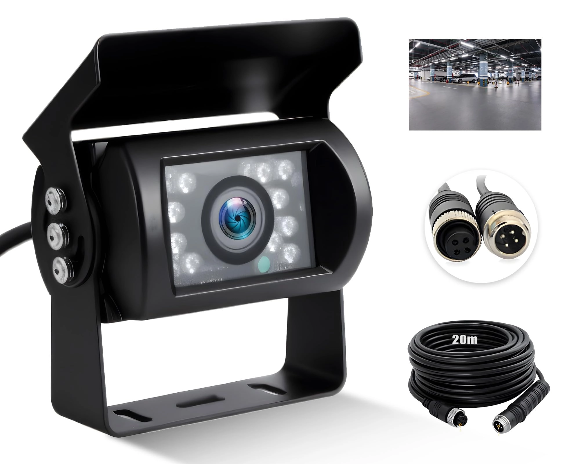 SIXTOP Reversing Camera - 720P Night Vision 18-LED + 4-Pin Aviation Cable - 20M