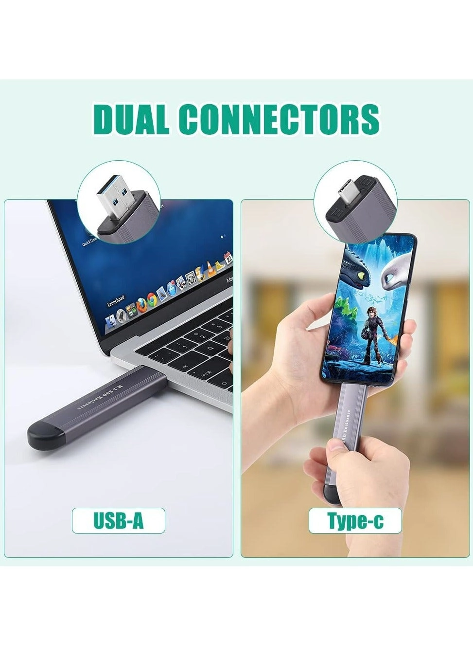 M.2 SSD Enclosure - NVMe SATA Dual Protocol 10Gbps USB-C/A