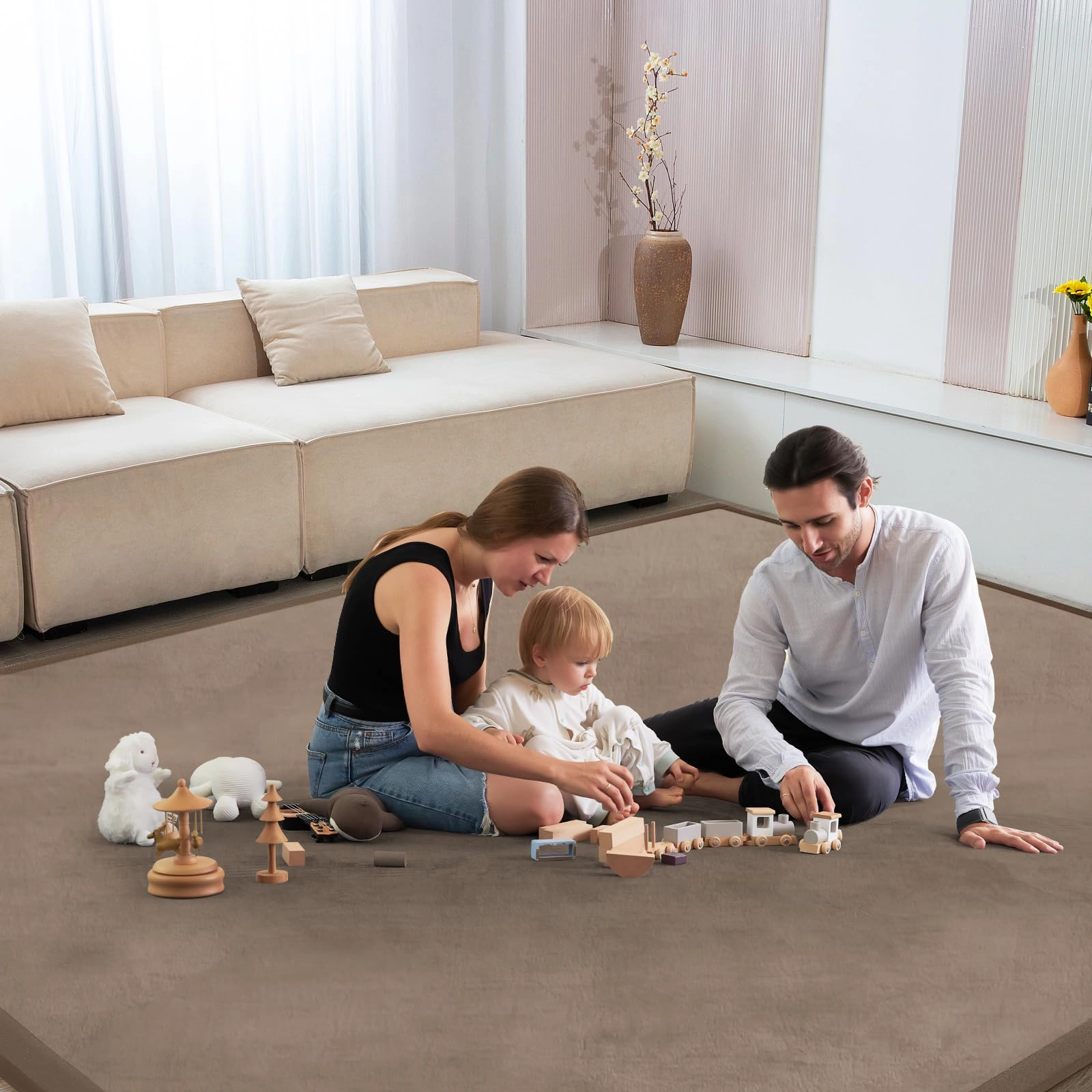 Baby Play Mat - 79"x158" 1.3" Thick Cream