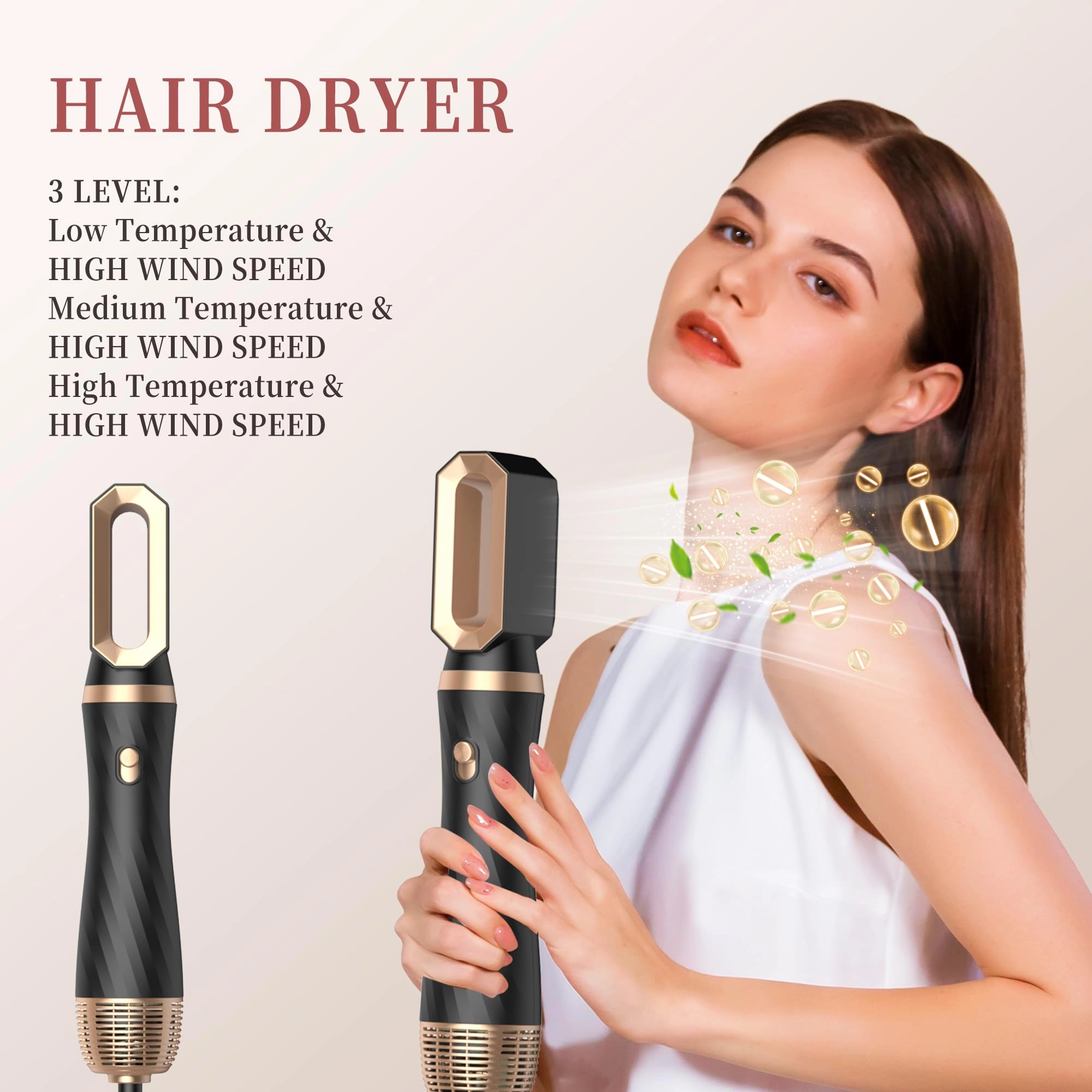 6 in 1 Hair Dryer Brush - 700 watts Gold