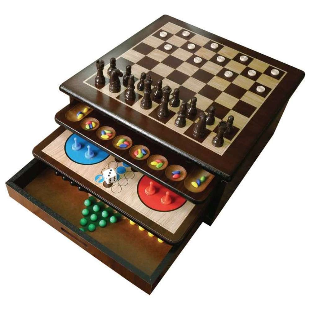 Merchant Ambassador Craftsman Deluxe Wooden Game House - Mahogany wood finish 80 Playing pieces