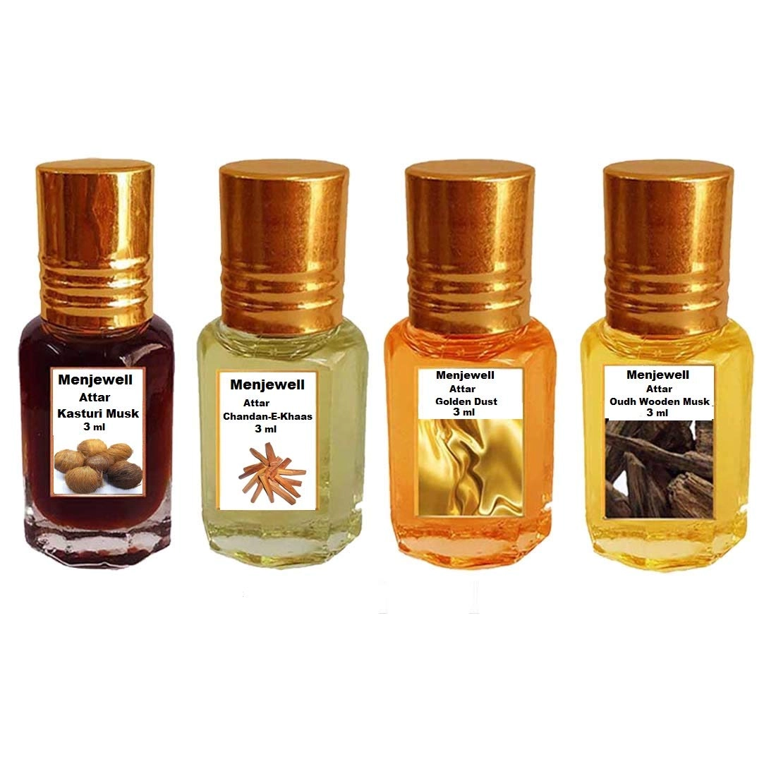 Menjewell Kasturi Musk + Chandan-E-Khas + Golden Musk + Oudhwood Musk - Eau de Parfum 12ml